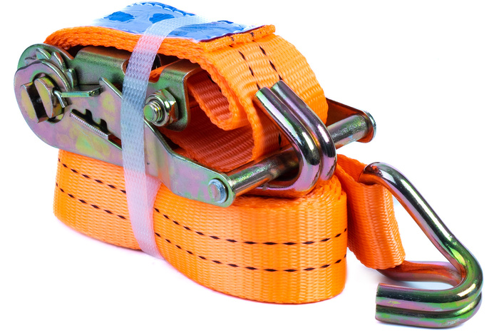 Ensemble de quatre courroies de transport UNITRAILER orange 4 m/25 mm/1 t avec tendeur