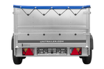 Remorque double essieux Garden Trailer 264/2 KIPP avec roue jockey, rehausses de ridelles et bâche plate bleue