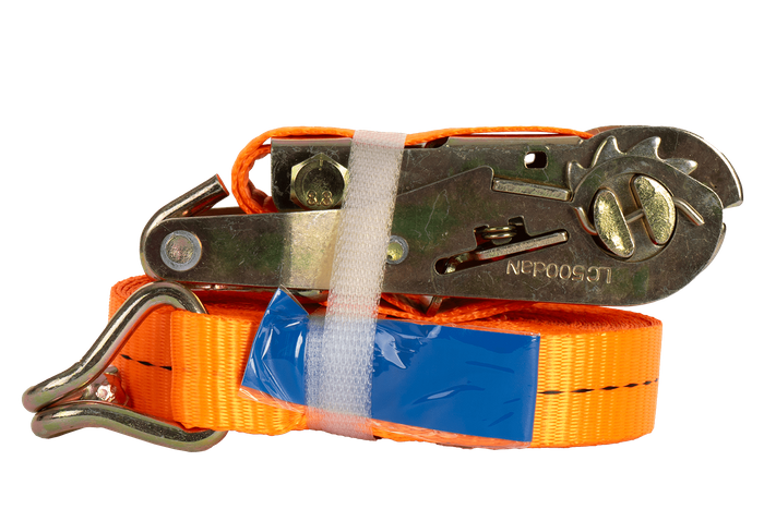 Ensemble de quatre courroies de transport UNITRAIER orange 8 m/25 mm/1 t avec tendeur
