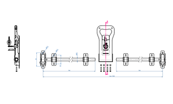 Verrou de porte de semi-remorque porte-conteneurs STEELPRESS ZD-03, 1500 mm