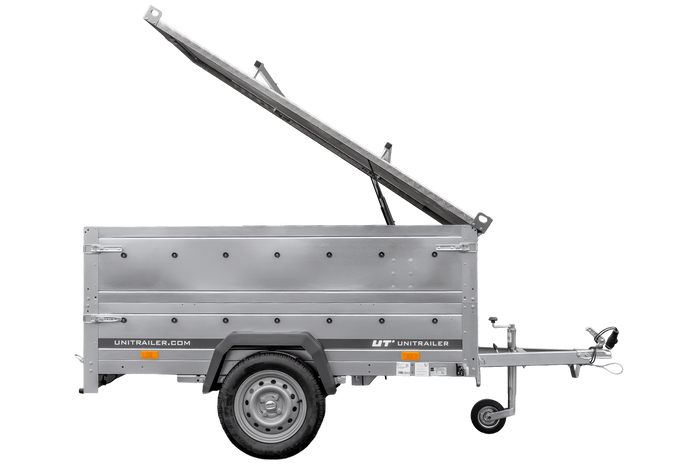 Remorque légère sur ressorts 200x125 UNITRAILER GARDEN 201/R KIPP avec ridelles supplémentaires et capot en aluminium