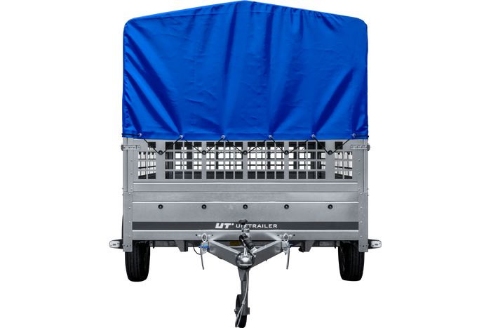 Remorque sur ressorts 264x150 UNITRAILER GARDEN 265/R KIPP avec ridelles grillagées, châssis H-800 et bâche bleue