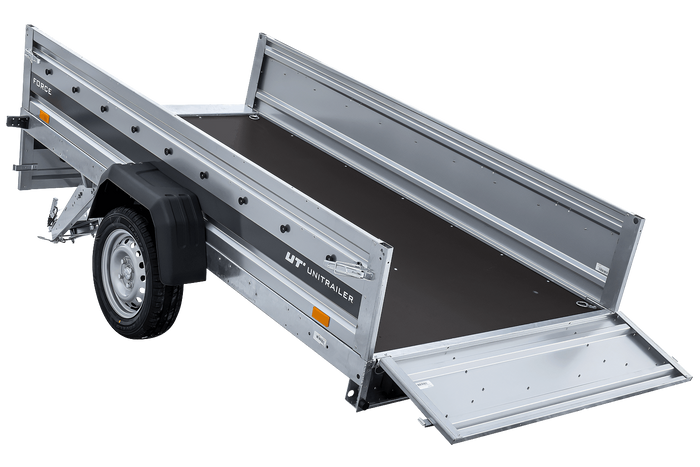 Remorque porte-voitures 264x125 UNITRAILER FORCE 264 KIPP avec châssis H-800 et bâche bleue