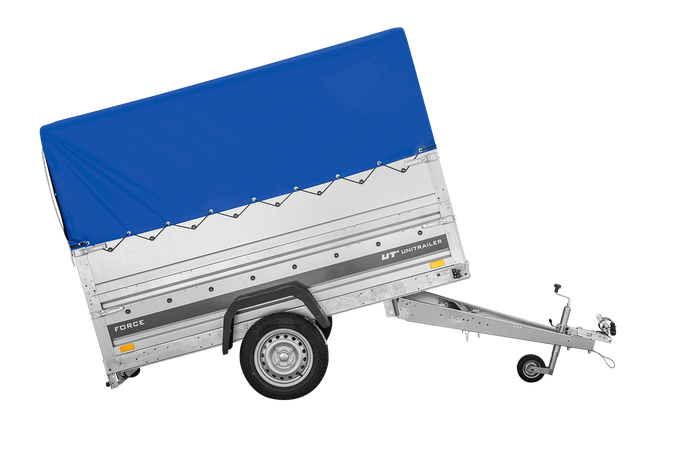 Remorque 230x125 UNITRAILER FORCE 230 KIPP avec ridelles BIS, châssis H-800 et bâche bleue