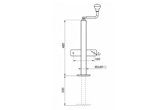 Support de manivelle extensible KNOTT TTL40 pour remorque de 500 kg, 40 mm, 480-780 mm