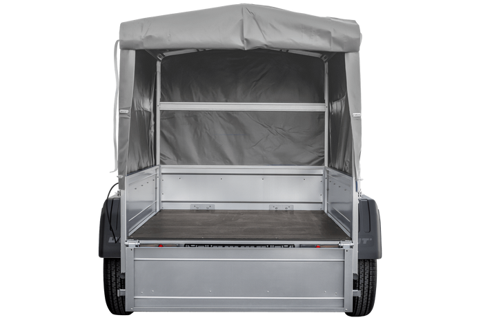 Remorque à un essieu 150x106 UNITRAILER GARDEN 150 KIPP avec châssis H-800 et bâche grise