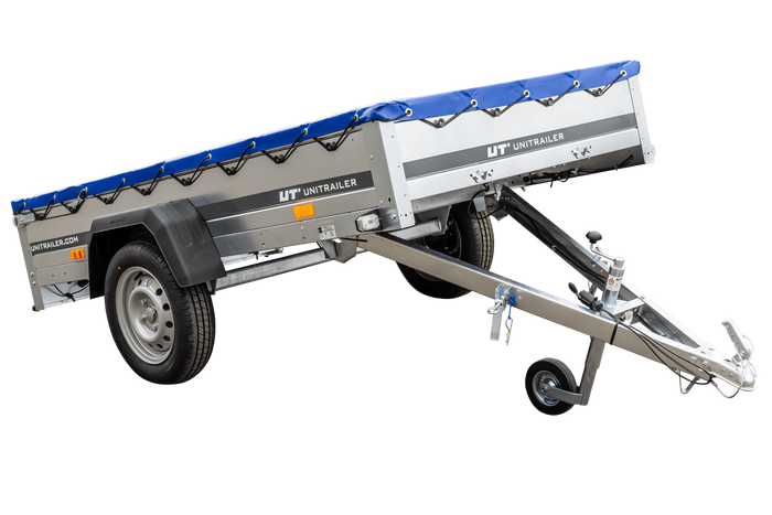 Remorque légère 230x125 UNITRAILER GARDEN 230 KIPP avec châssis H-0 et bâche bleue
