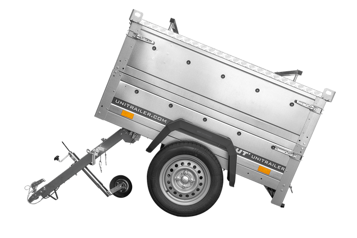Remorque mono-essieu 150x106 UNITRAILER GARDEN 150 KIPP avec ridelles BIS et bâche en aluminium