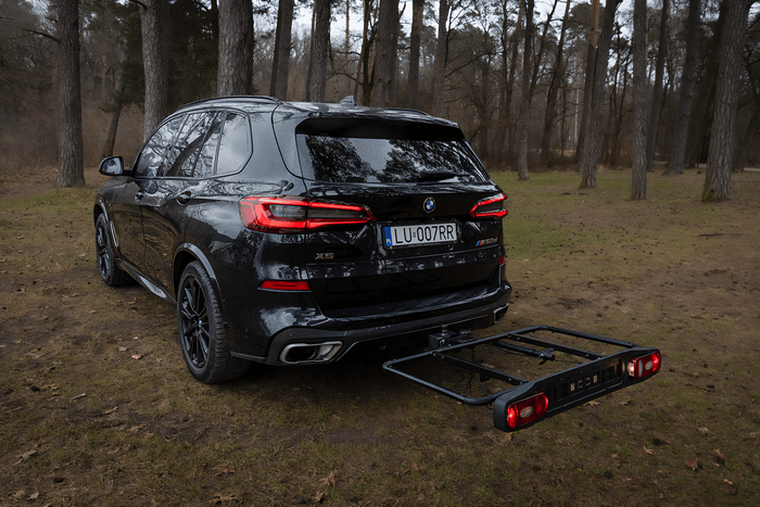 Plateforme de transport sur attelage Inter Pack Re-Cargo + adaptateur pour le transport de 2 vélos