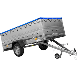 Remorque à un essieu sur ressorts 264x125 UNITRAILER GARDEN 264/R KIPP avec côtés, ridelles BIS, châssis H-0 et bâche bleue