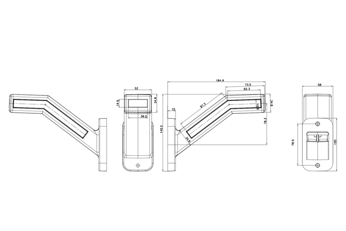 Feu de position, gabarit WAŚ W168.1 1165L LED, gauche