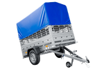 Remorque légère 200x106 UNITRAILER GARDEN 200 KIPP avec côtés en filet, châssis H-800 et bâche bleue