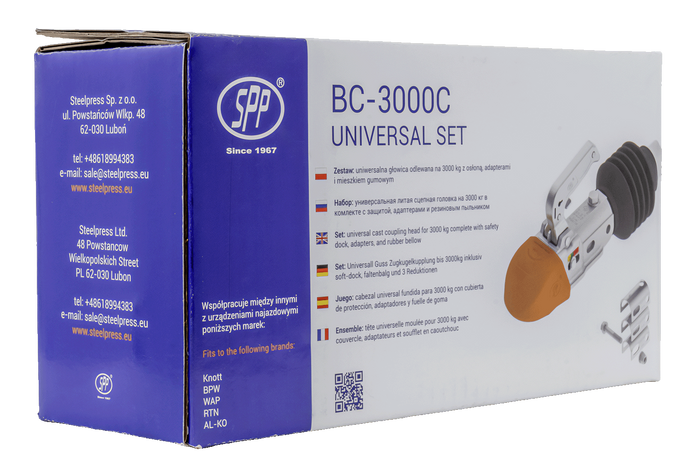 Attelage à boule STEELPRESS BC-3000C-00-00+Z3 pour remorque de 3000 kg avec timon tubulaire de 35 à 50 mm, en fonte