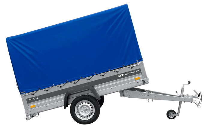 Remorque légère 230x125 UNITRAILER FORCE 230 KIPP avec châssis H-1100 et bâche bleue