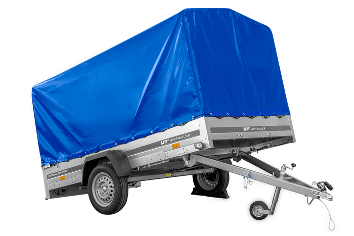 Remorque à essieu simple 264x150 UNITRAILER GARDEN 265 KIPP avec châssis H-1100 et bâche bleue