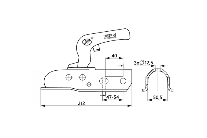 Attelage à boule STEELPRESS ZSK-1700D pour remorque de 1700 kg avec timon tubulaire de 50 mm