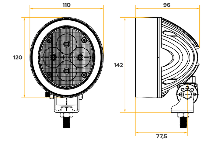 Feu de travail LED réflecteur TT Technology TT.16604, 4xLED 3200lm grise pour John Deere