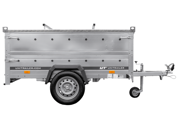 Remorque légère sur ressorts 200x125 UNITRAILER GARDEN 201/R KIPP avec ridelles supplémentaires et capot en aluminium
