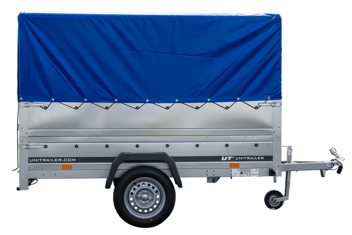Remorque légère 230x125 UNITRAILER GARDEN 230 KIPP avec côtés BIS, châssis H-800 et bâche bleue