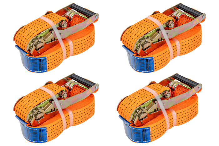 Ensemble de quatre courroies de transport UNITRAILER 10 m/50 mm/5 t orange avec tendeur