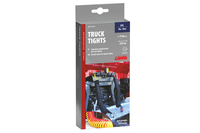 Gaine de câble spiralée LAMPA Truck-Tights pour câbles, référence 97172, souple, bleue, 220 cm de diamètre, 11 cm de hauteur.
