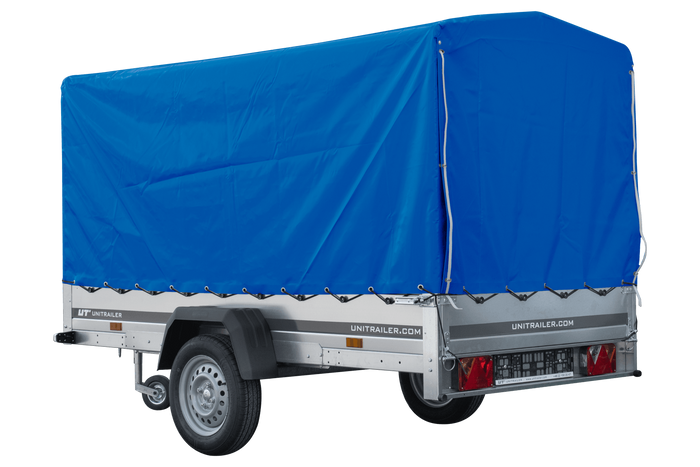 Remorque voiture 264x125 UNITRAILER GARDEN 264 KIPP avec châssis H-1100 et bâche bleue