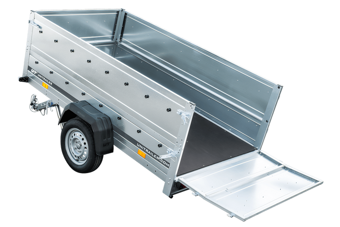 Grande remorque 230x125 avec bâche plate grise, tiges de support bâche, rehausses de ridelles et roue jockey - Garden Trailer 230 KIPP