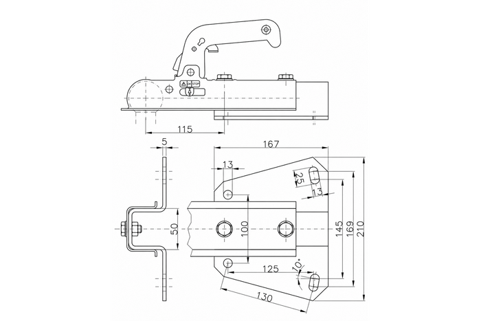 Attelage à boule WINTERHOFF WW 8-G+V - adaptateur pour remorque de 800 kg avec timon en V