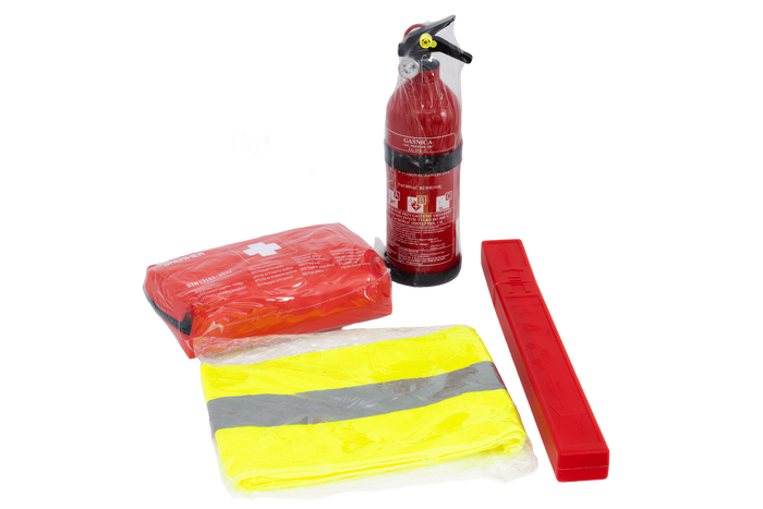 Kit premier secours HERMON : trousse de premiers secours, extincteur, triangle, gilet