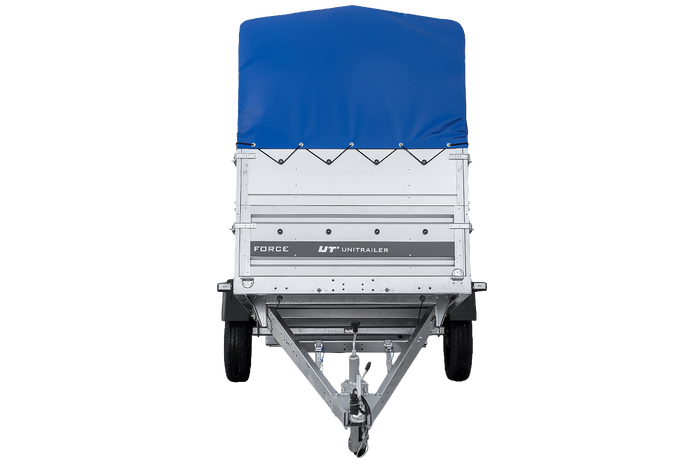 Remorque porte-voitures 264x125 UNITRAILER FORCE 264 KIPP avec ridelles BIS, châssis H-800 et bâche bleue