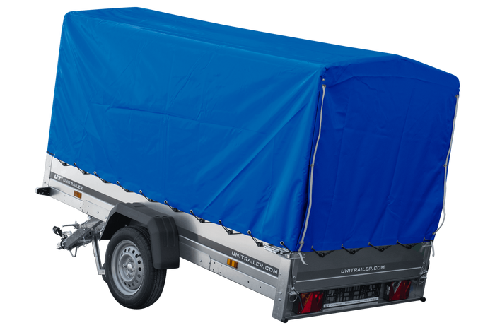 Remorque voiture 264x125 UNITRAILER GARDEN 264 KIPP avec châssis H-1100 et bâche bleue
