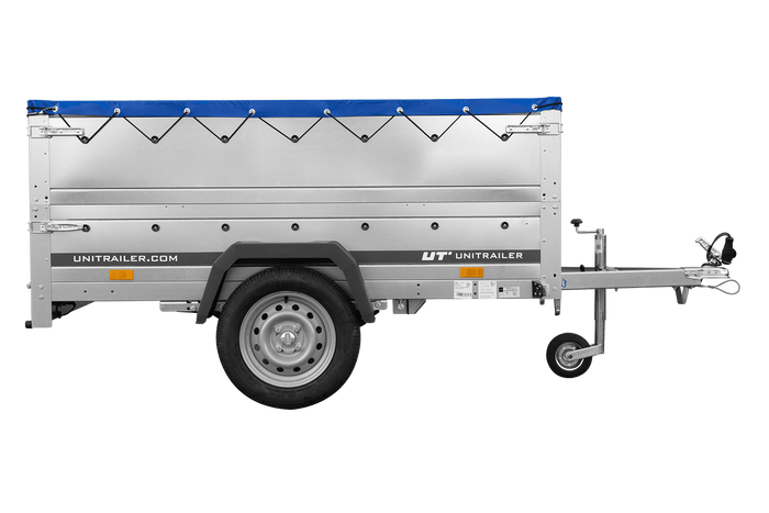 Remorque légère sur ressorts 200x125 UNITRAILER GARDEN 201/R KIPP avec ridelles BIS, châssis H-0 et bâche bleue