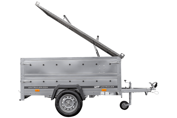 Remorque à un essieu sur ressorts 230x125 UNITRAILER GARDEN 230/R KIPP avec ridelles supplémentaires et capot en aluminium
